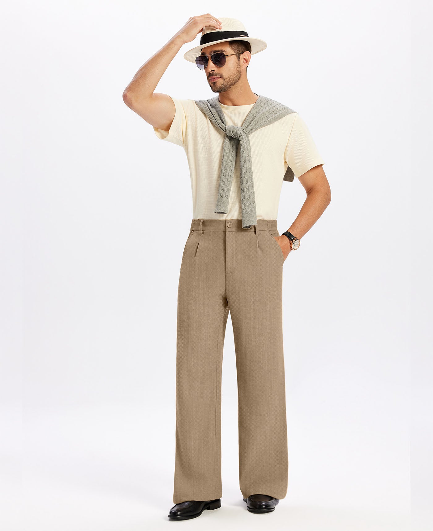 Mens Bootcut Casual Dress Pants — Wide Leg & Drawstring