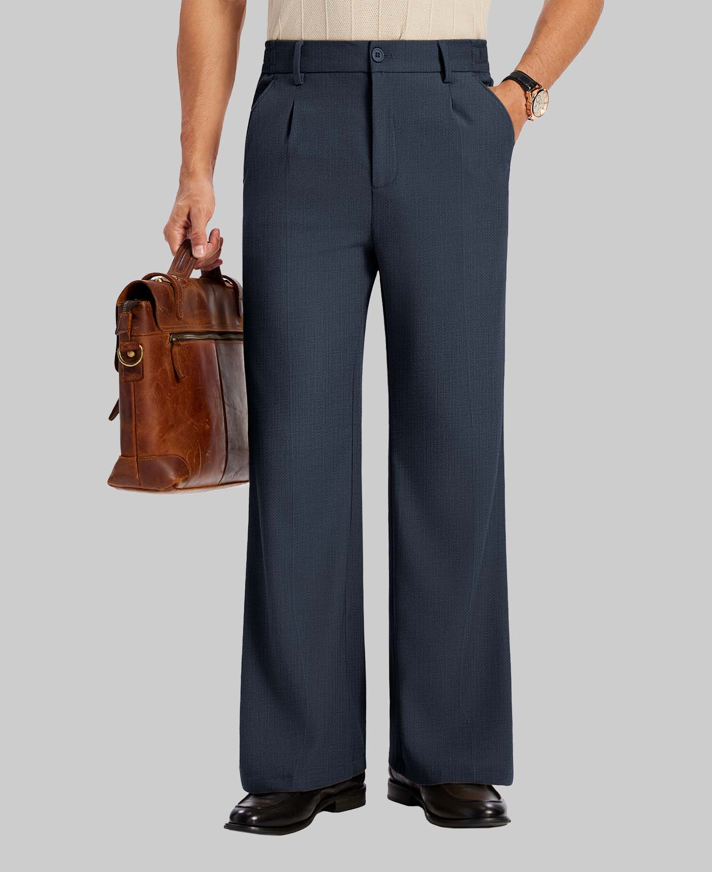 Mens Bootcut Casual Dress Pants — Wide Leg & Drawstring