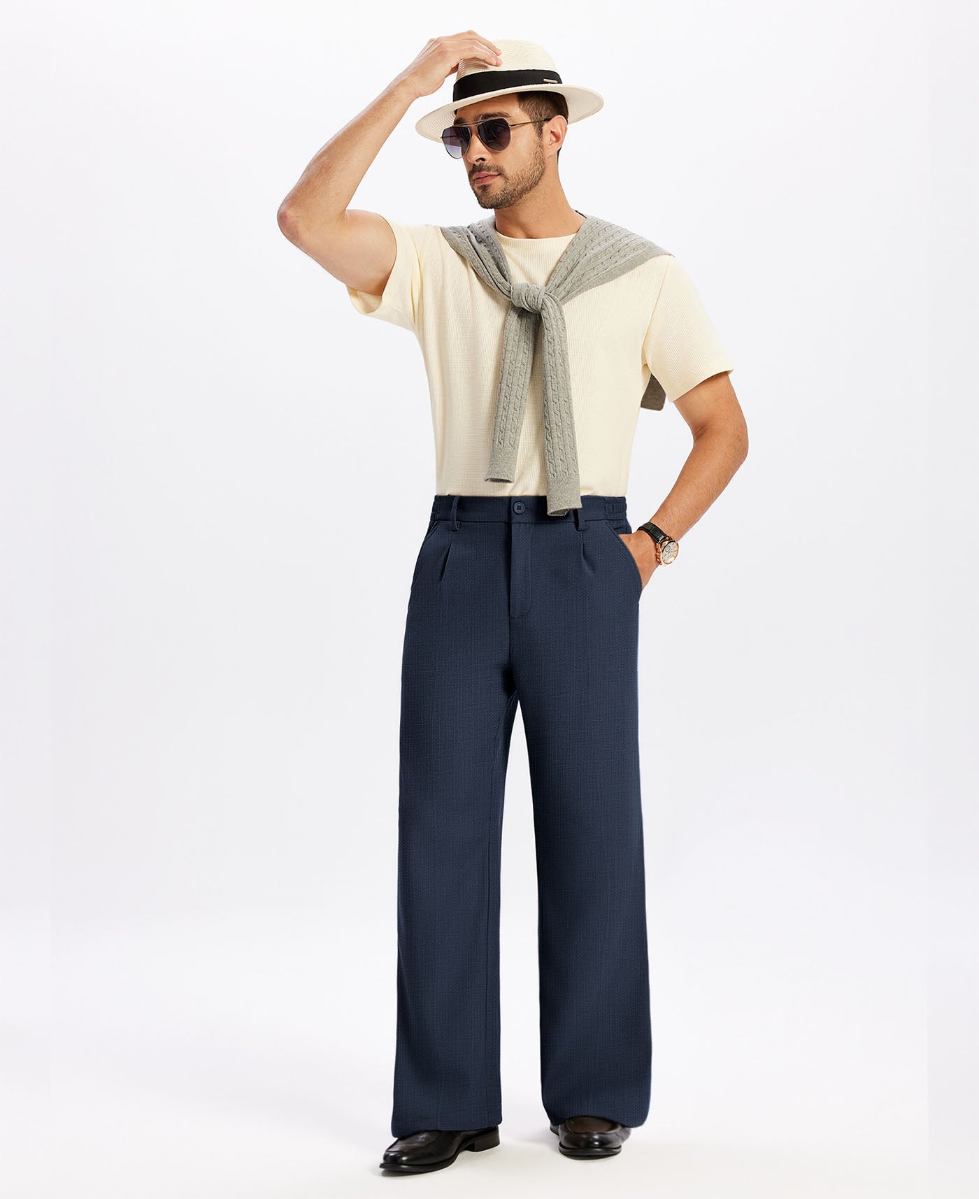 Mens Bootcut Casual Dress Pants — Wide Leg & Drawstring