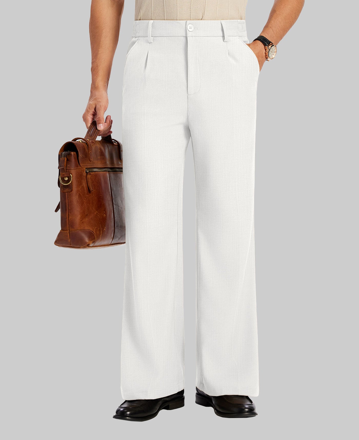Mens Bootcut Casual Dress Pants — Wide Leg & Drawstring