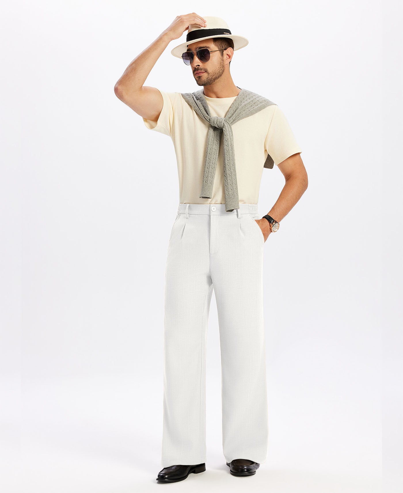 Mens Bootcut Casual Dress Pants — Wide Leg & Drawstring