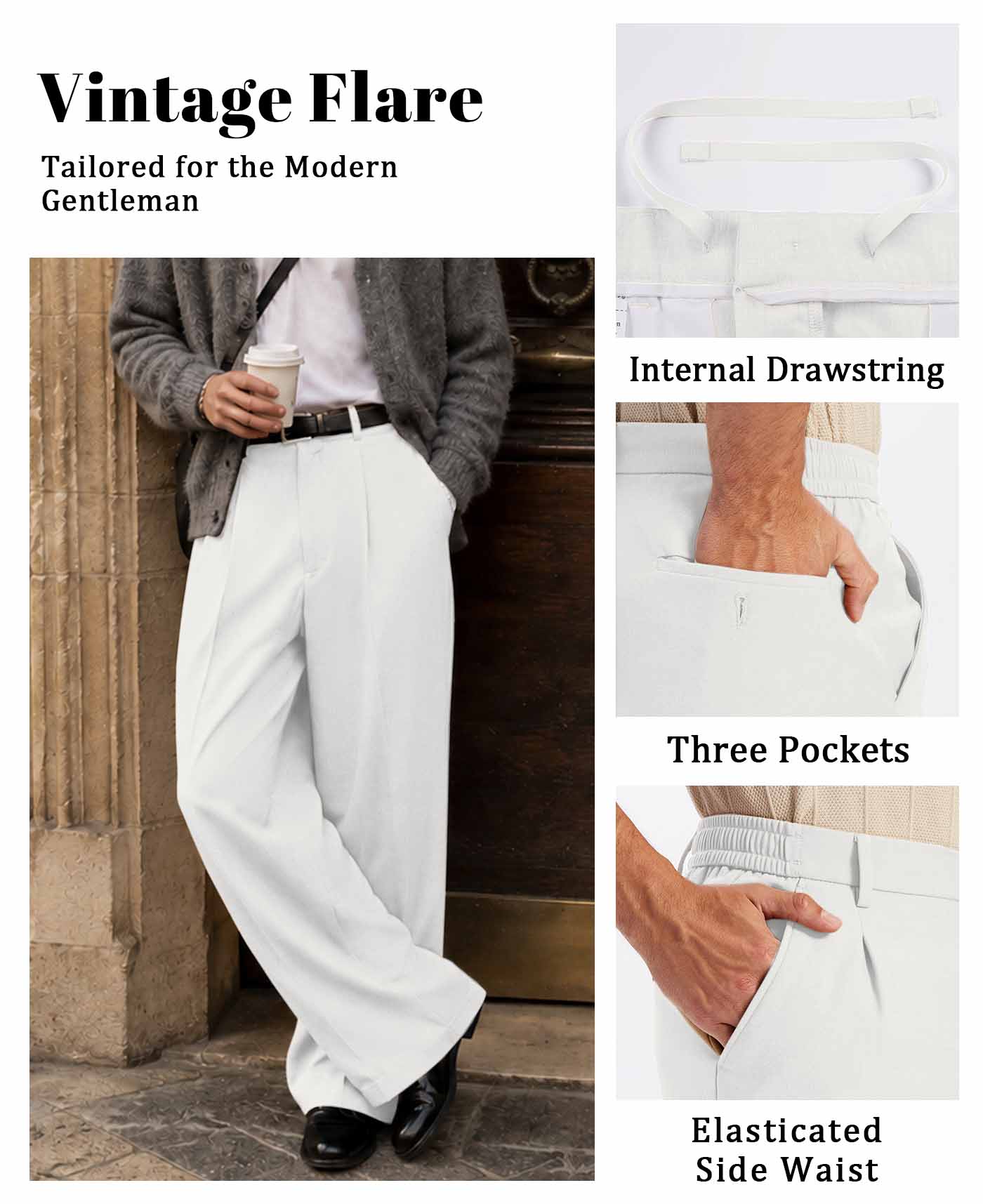 Mens Bootcut Casual Dress Pants — Wide Leg & Drawstring