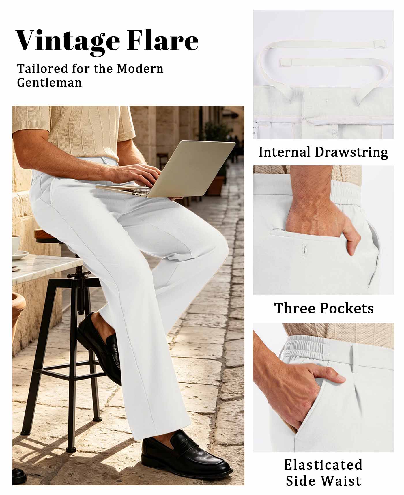 Mens Bootcut Casual Dress Pants — Wide Leg & Drawstring