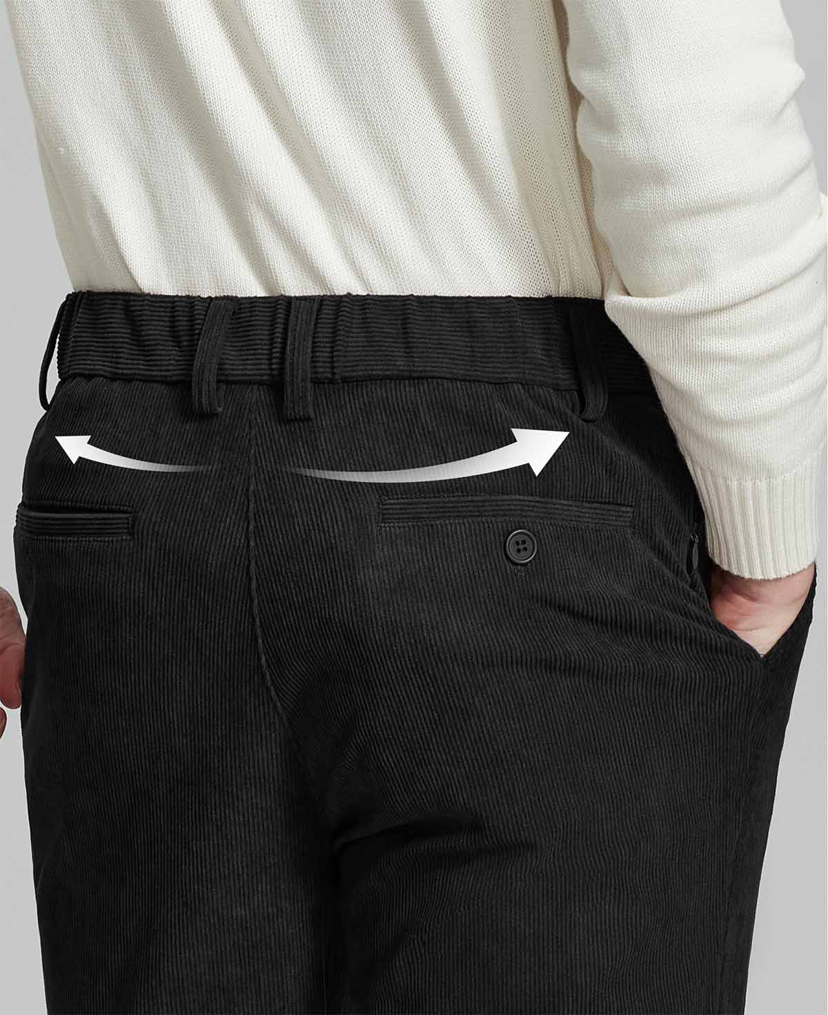 Back view of Men's Corduroy Dress Pants with detailed back pocket design for a refined look.