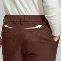 Back view of Men's Corduroy Dress Pants with detailed back pocket design for a refined look.