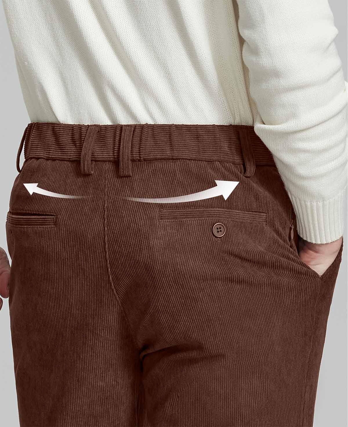 Back view of Men's Corduroy Dress Pants with detailed back pocket design for a refined look.