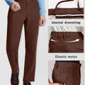 Features: built-in drawstring, elastic waist, hidden zipper pockets, enhancing comfort and practicality on Men's Corduroy Dress Pants.