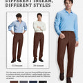 Different inseam lengths of Men's Corduroy Dress Pants fitting various styles with the same waist size.