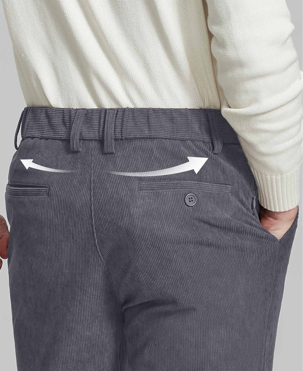 Back view of Men's Corduroy Dress Pants with detailed back pocket design for a refined look.