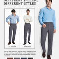 Different inseam lengths of Men's Corduroy Dress Pants fitting various styles with the same waist size.