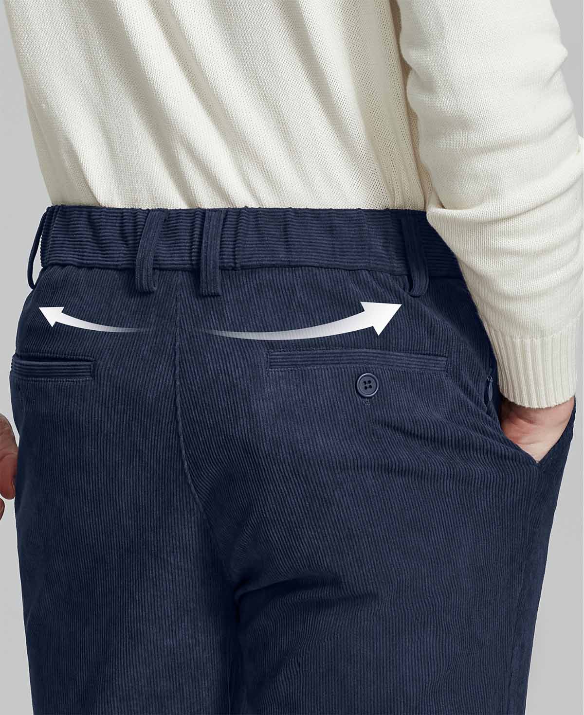 Back view of Men's Corduroy Dress Pants with detailed back pocket design for a refined look.
