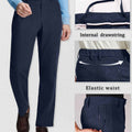 Features: built-in drawstring, elastic waist, hidden zipper pockets, enhancing comfort and practicality on Men's Corduroy Dress Pants.