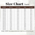 SUSCLUDE size chart for Men's Corduroy Dress Pants sizes with measurement tolerance.