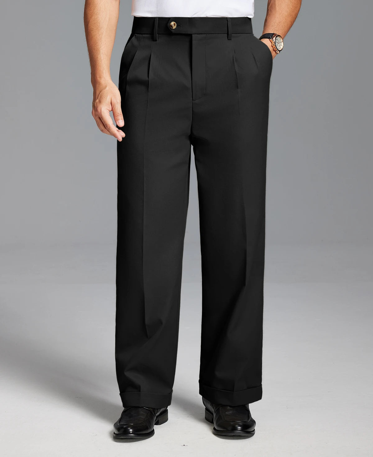 Mens Cuffed Wide Leg Pants — Sword Tab & Inner Drawstring