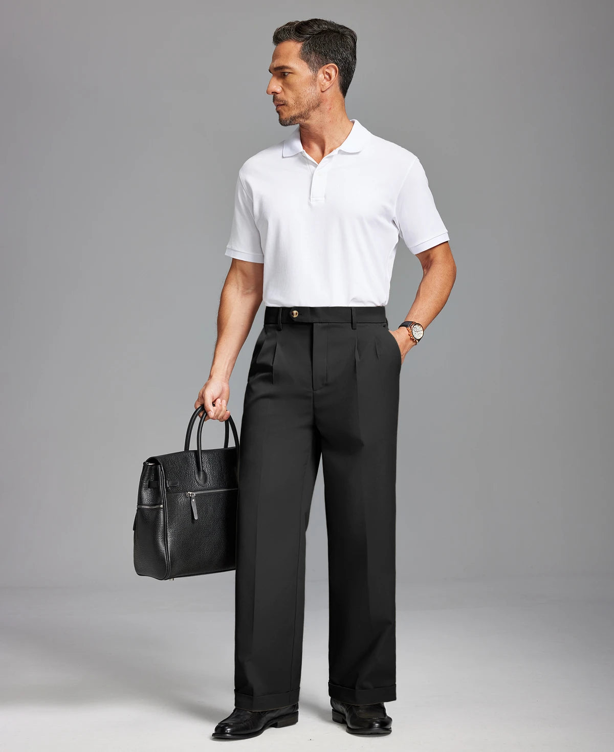 Mens Cuffed Wide Leg Pants — Sword Tab & Inner Drawstring