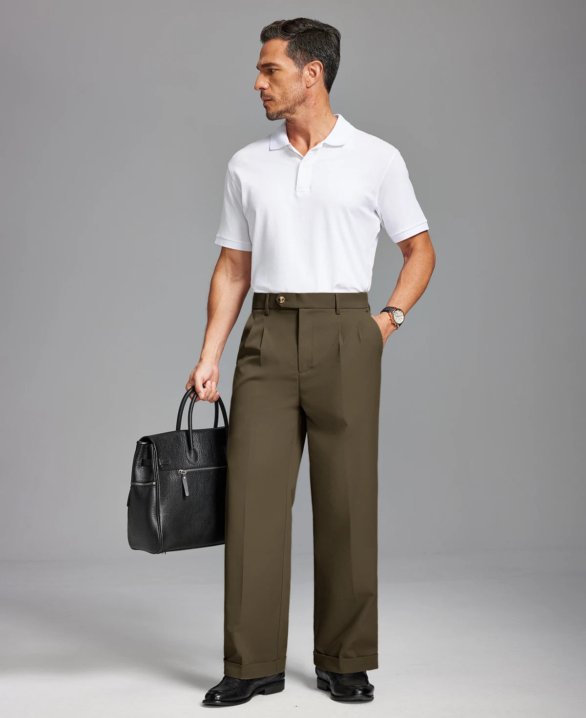 Mens Cuffed Wide Leg Pants — Sword Tab & Inner Drawstring