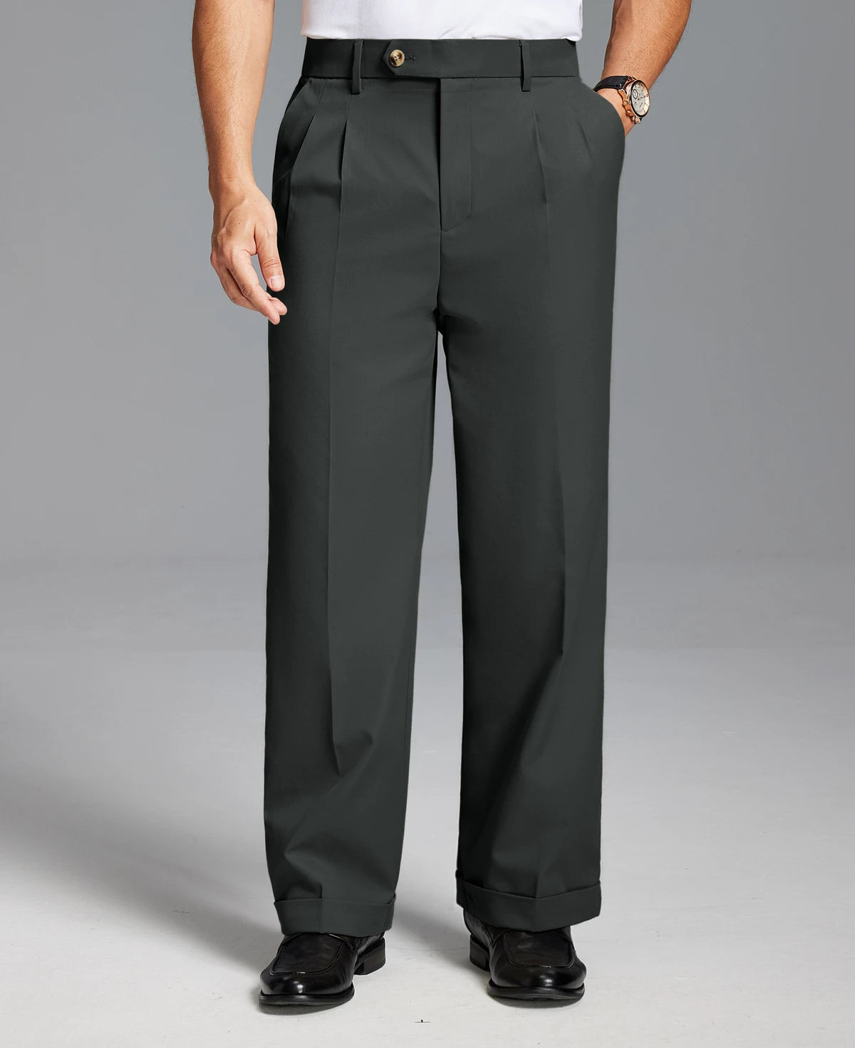 Mens Cuffed Wide Leg Pants — Sword Tab & Inner Drawstring