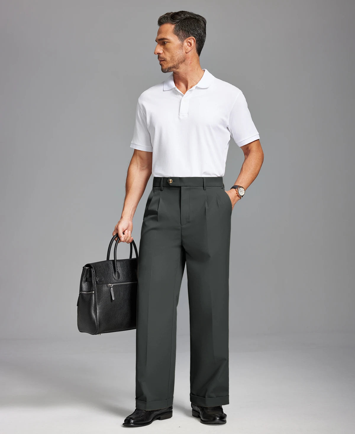 Mens Cuffed Wide Leg Pants — Sword Tab & Inner Drawstring