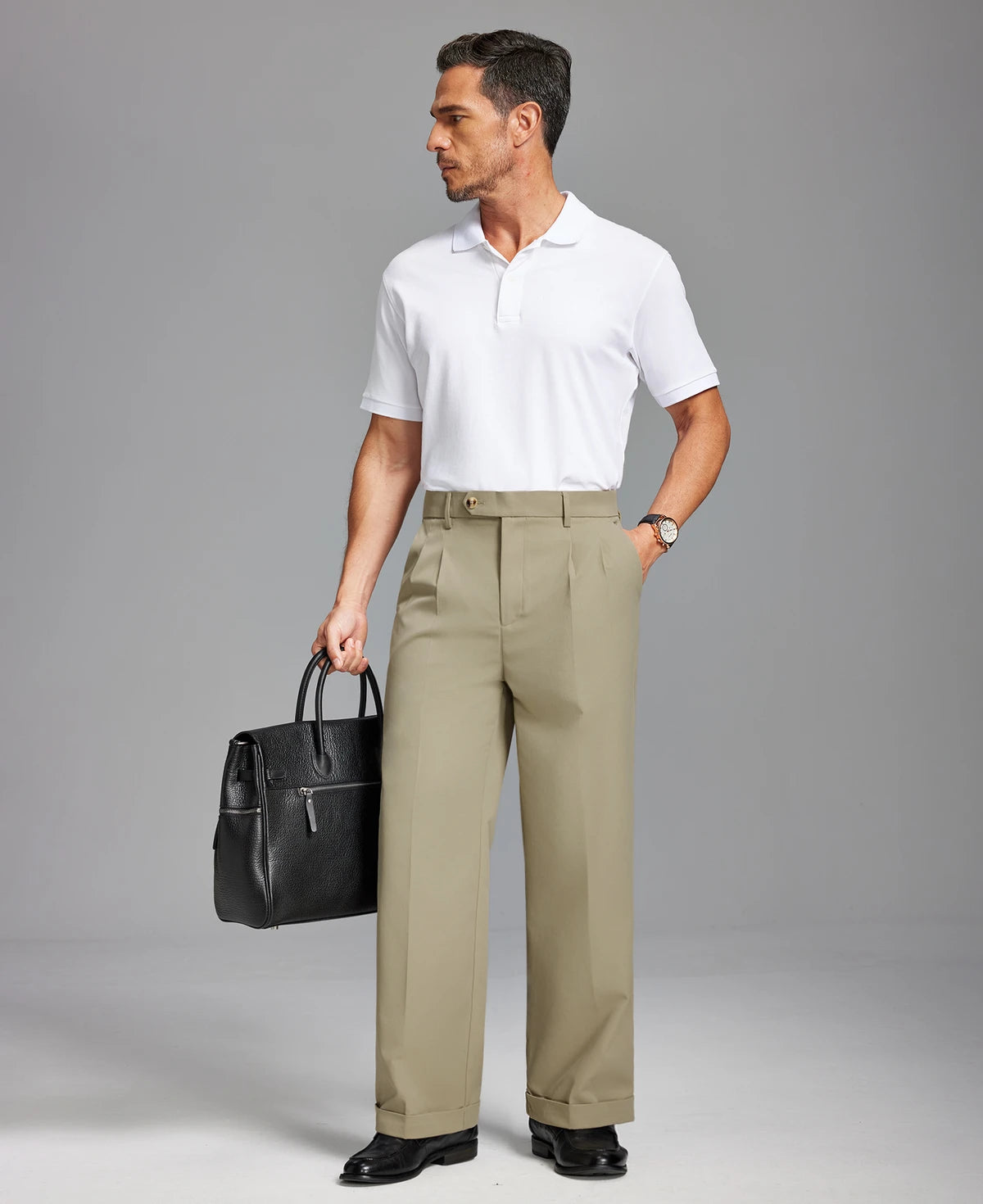 Mens Cuffed Wide Leg Pants — Sword Tab & Inner Drawstring
