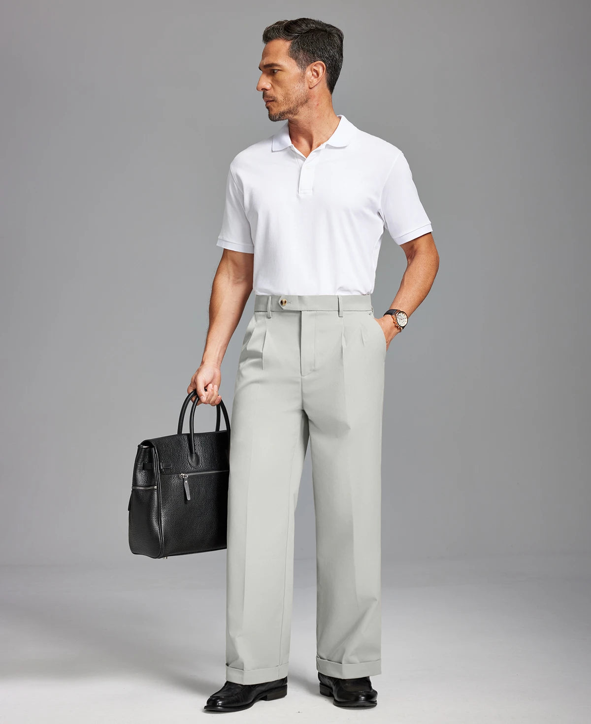 Mens Cuffed Wide Leg Pants — Sword Tab & Inner Drawstring