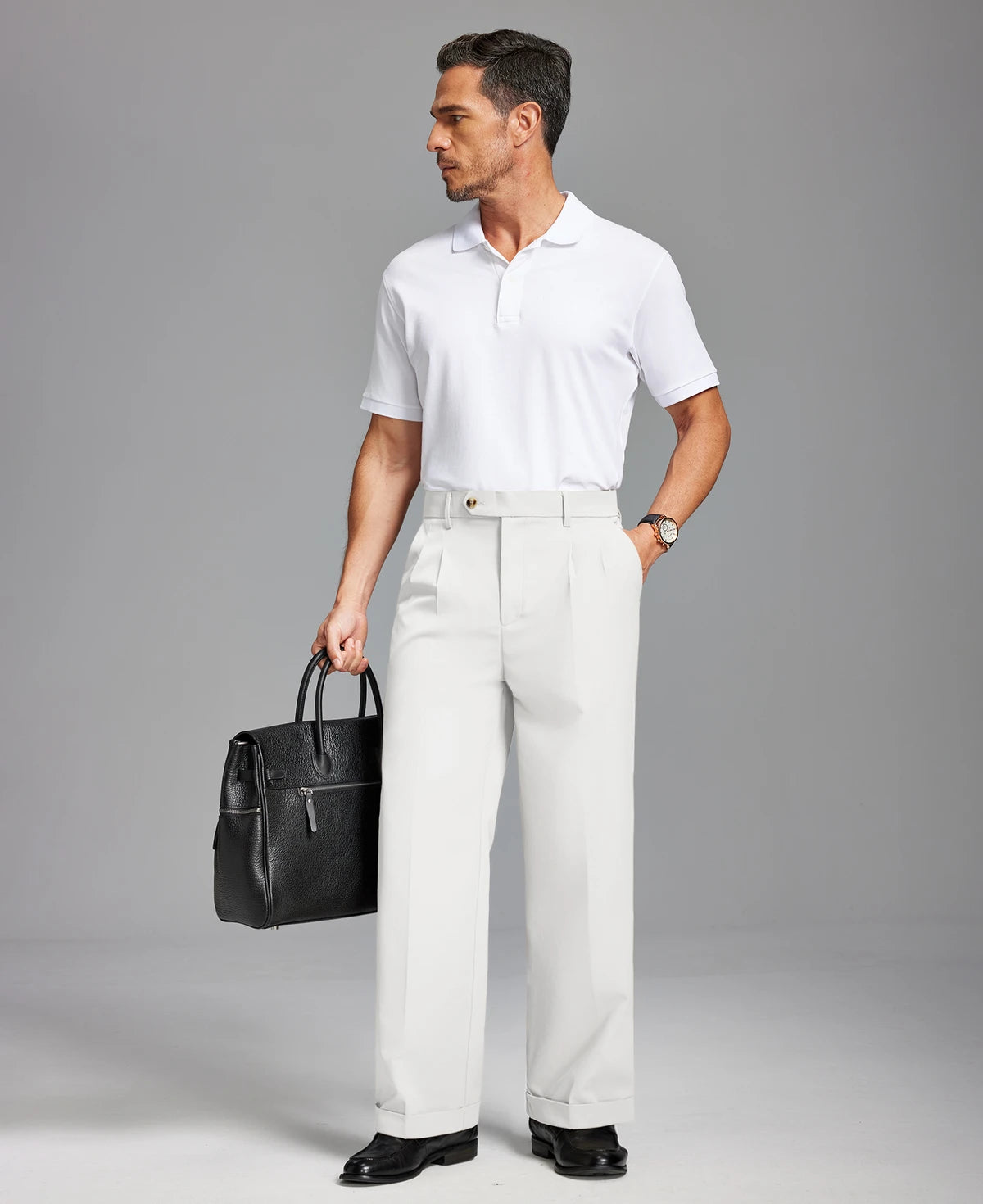 Mens Cuffed Wide Leg Pants — Sword Tab & Inner Drawstring