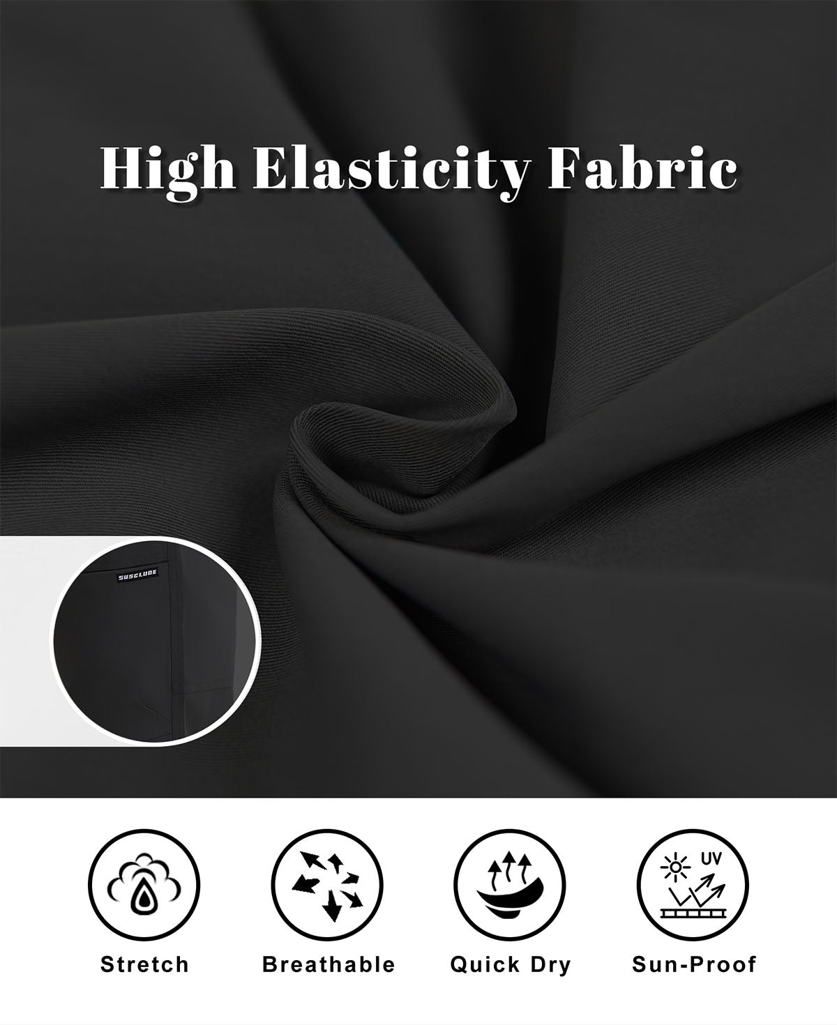 High-stretch fabric for men's multipants, breathable, quick-dry, sun-protective, and highly practical.