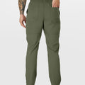 Close-up of back pocket and elastic waistband, emphasizing storage functionality and comfort in multipants.