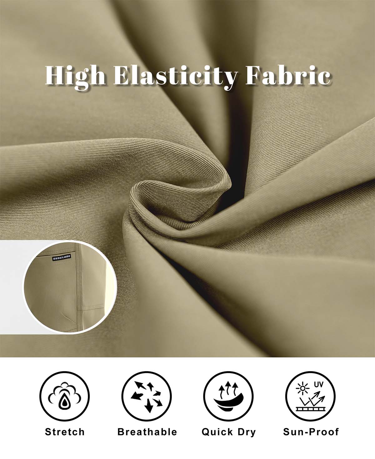 High-stretch fabric for men's multipants, breathable, quick-dry, sun-protective, and highly practical.
