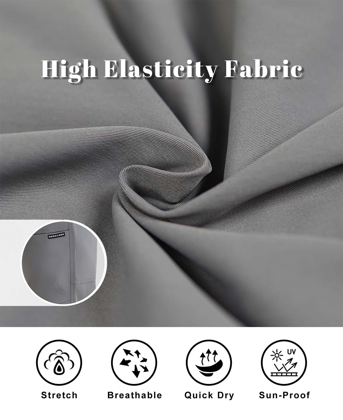 High-stretch fabric for men's multipants, breathable, quick-dry, sun-protective, and highly practical.