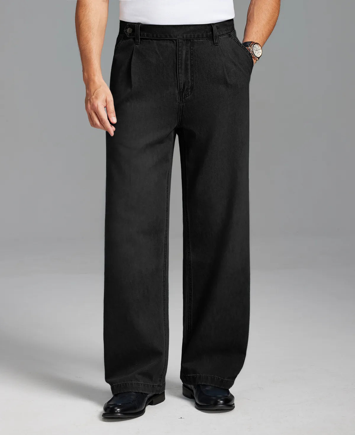 Mens Wide Leg Jeans — Extended Tab Leg & Inner Drawstring