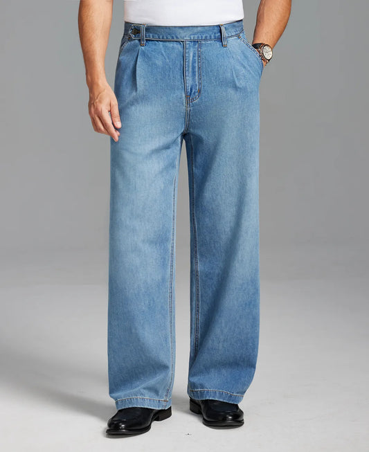 Mens Wide Leg Jeans — Extended Tab & Inner Drawstring