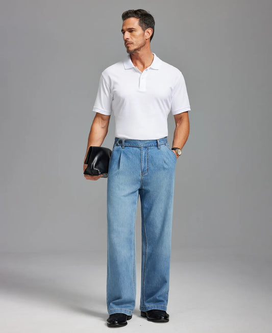 Mens Wide Leg Jeans — Extended Tab & Inner Drawstring