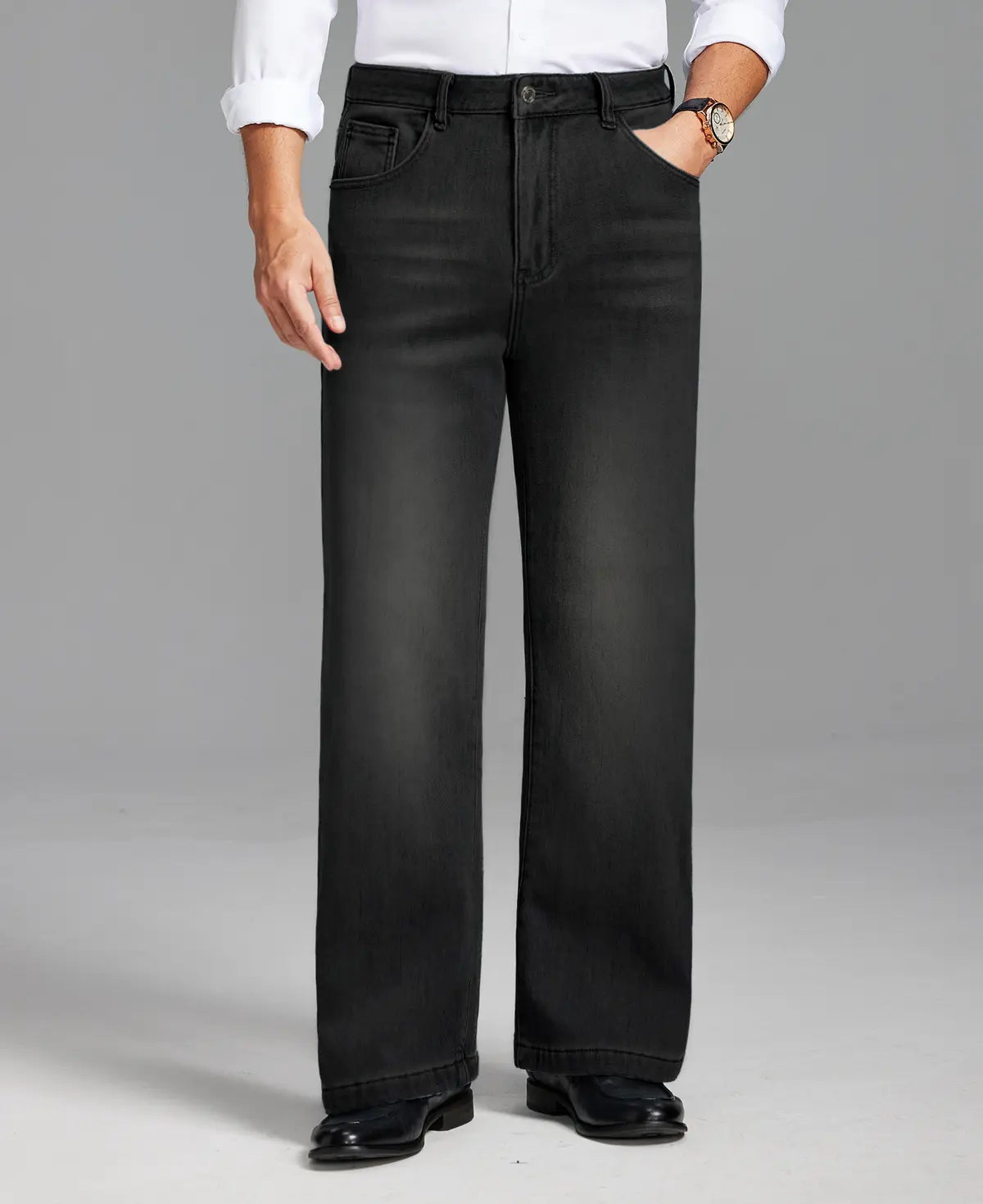 Mens Fleece Lined Bootcut Jeans— Wide Leg & Stretch