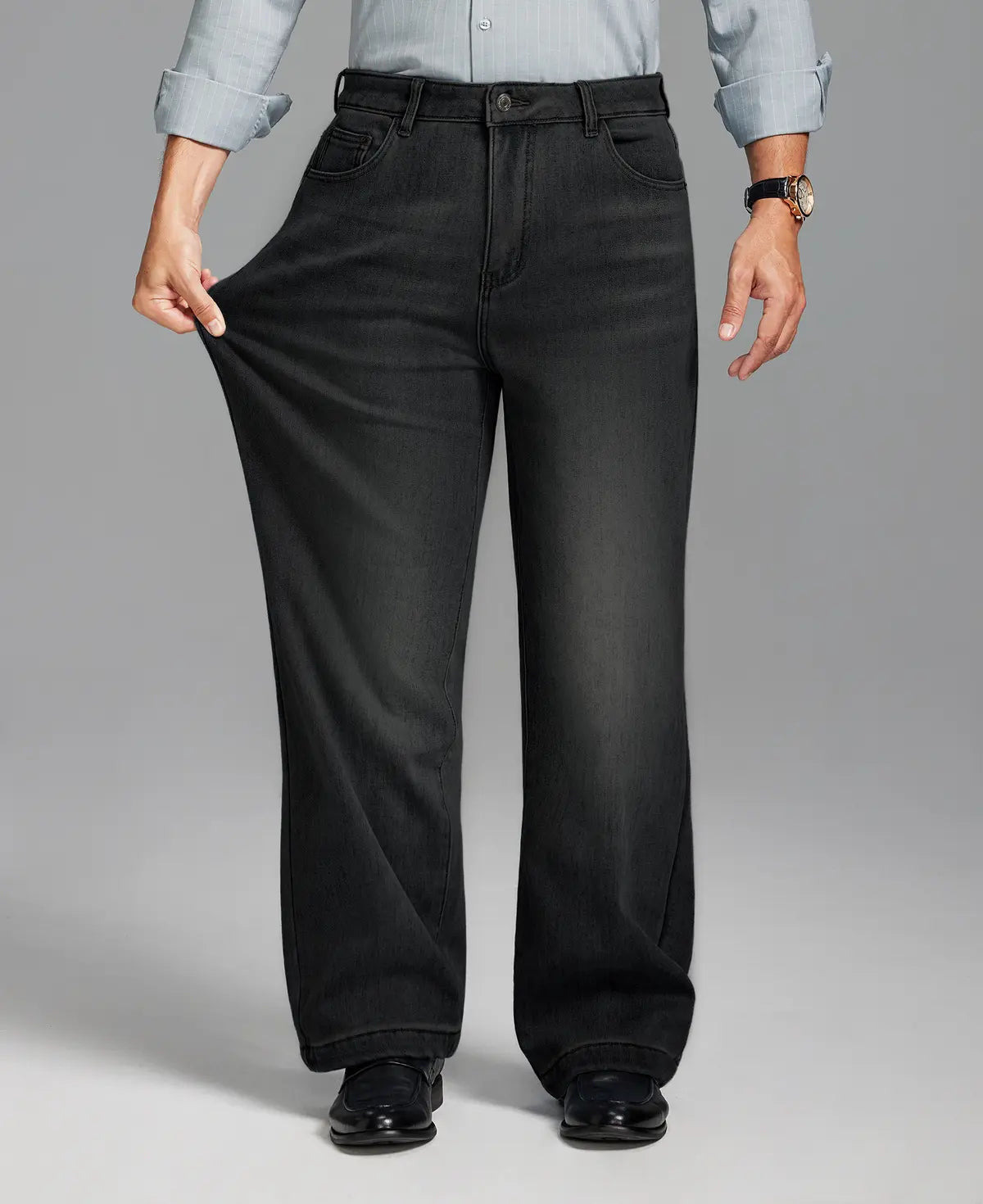 Mens Fleece Lined Bootcut Jeans— Wide Leg & Stretch