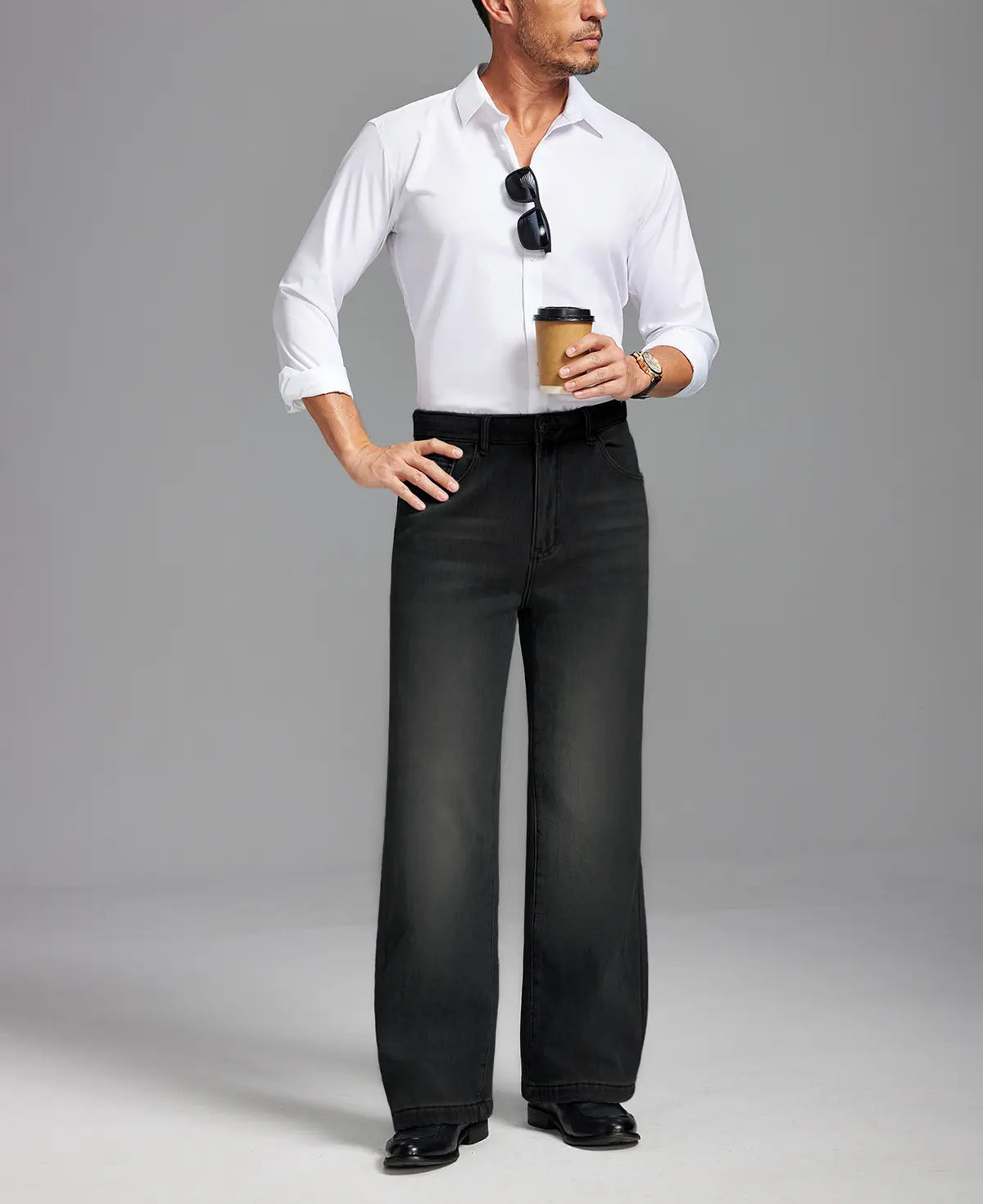 Mens Fleece Lined Bootcut Jeans— Wide Leg & Stretch