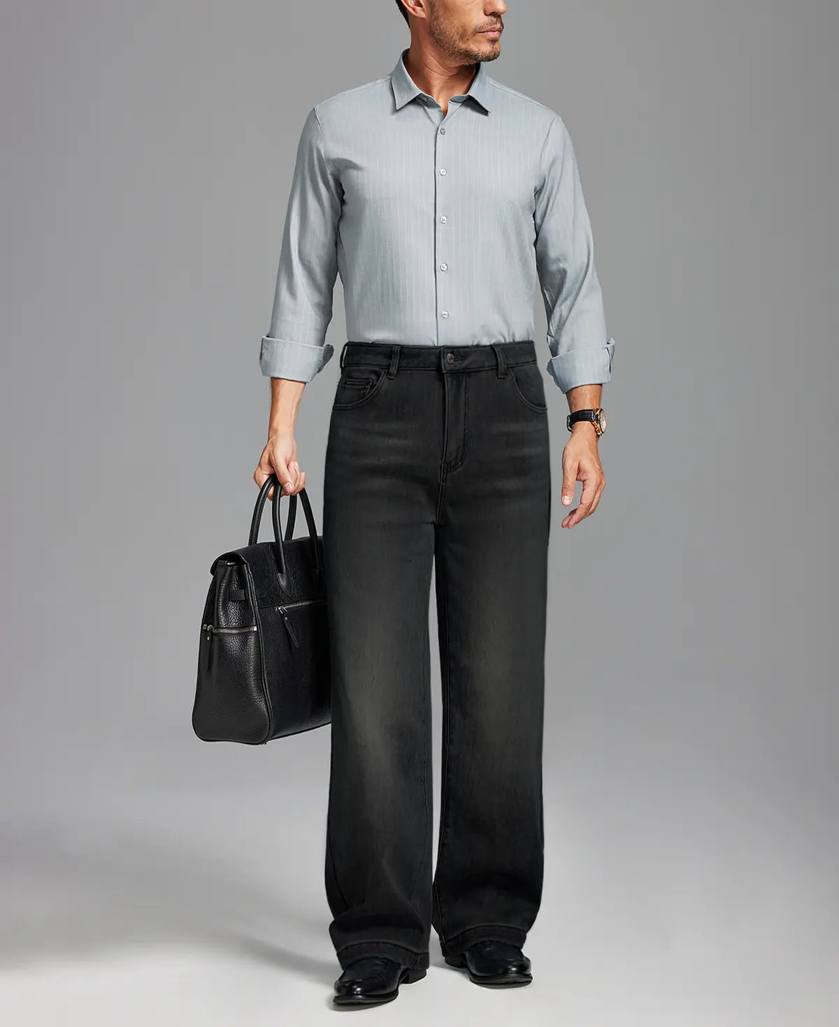 Mens Fleece Lined Bootcut Jeans— Wide Leg & Stretch