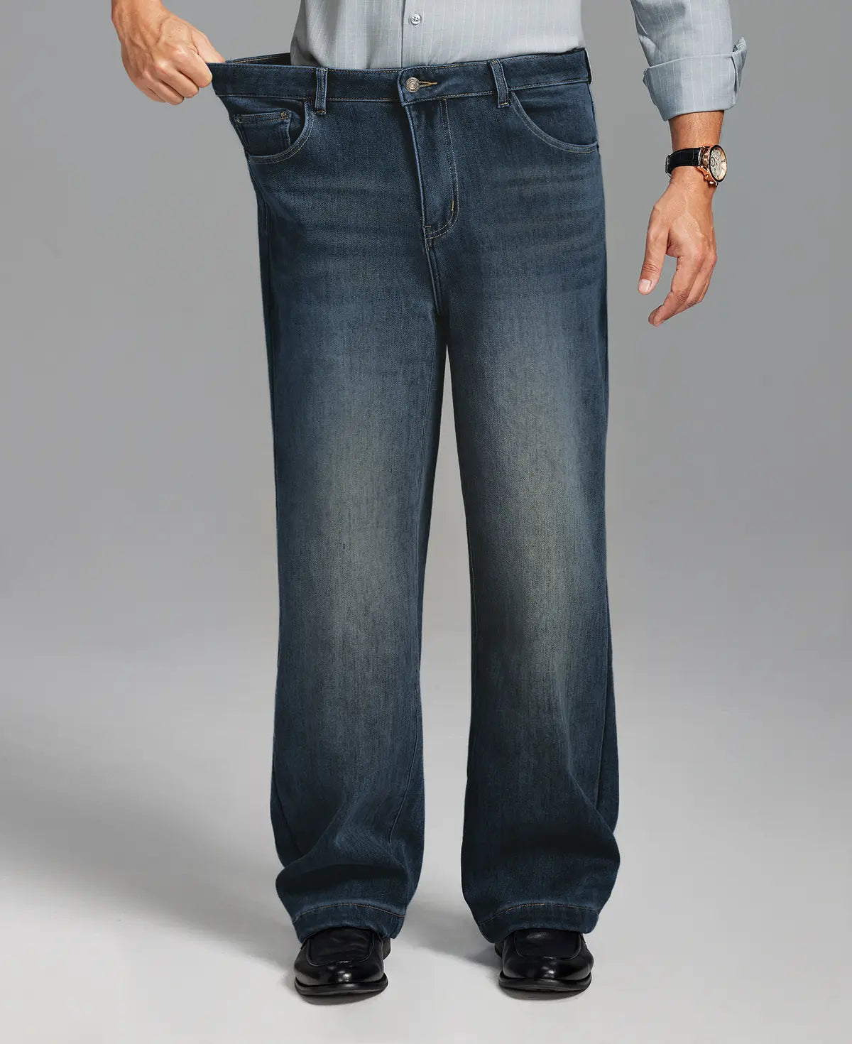 Mens Fleece Lined Bootcut Jeans— Wide Leg & Stretch
