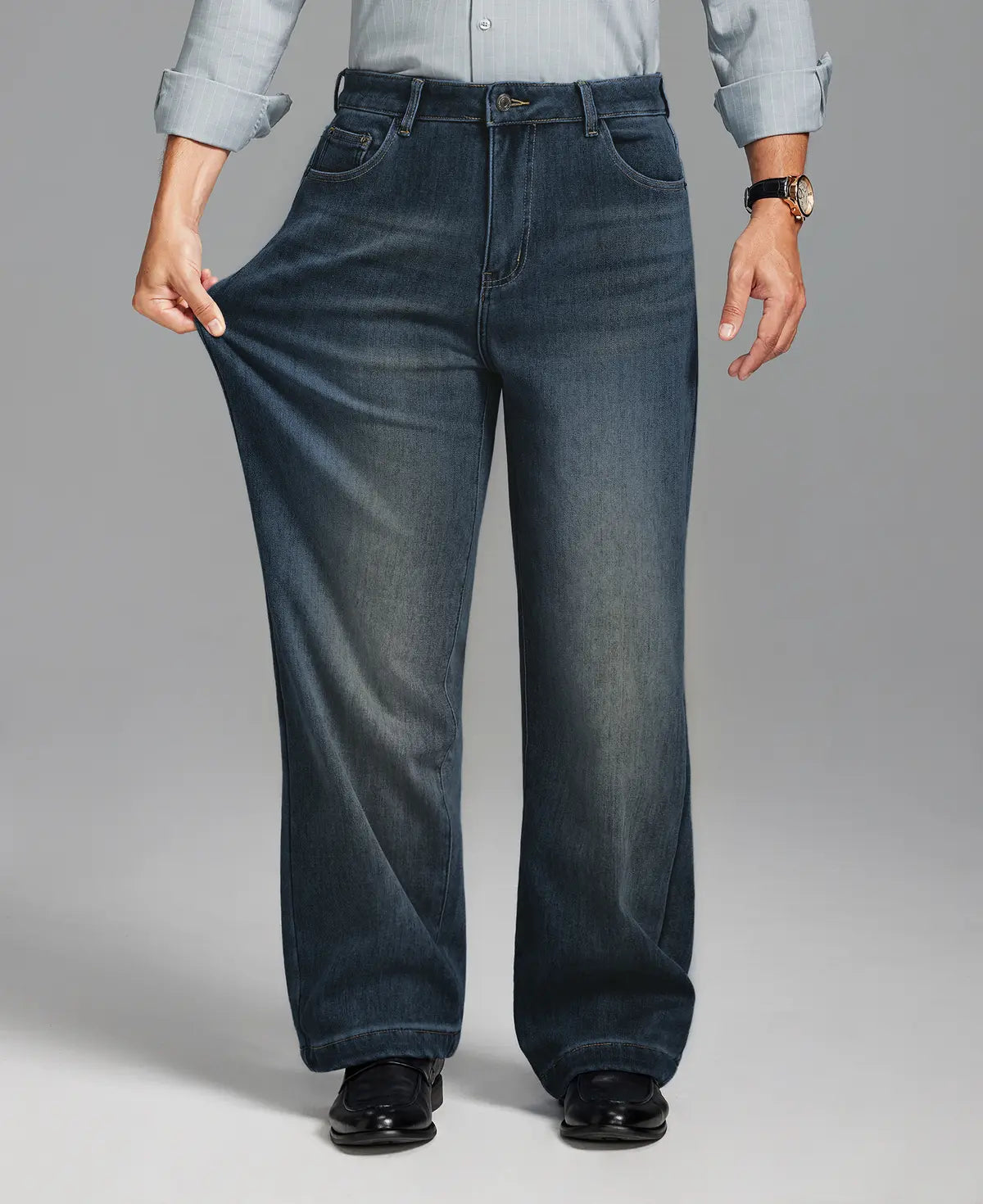 Mens Fleece Lined Bootcut Jeans— Wide Leg & Stretch