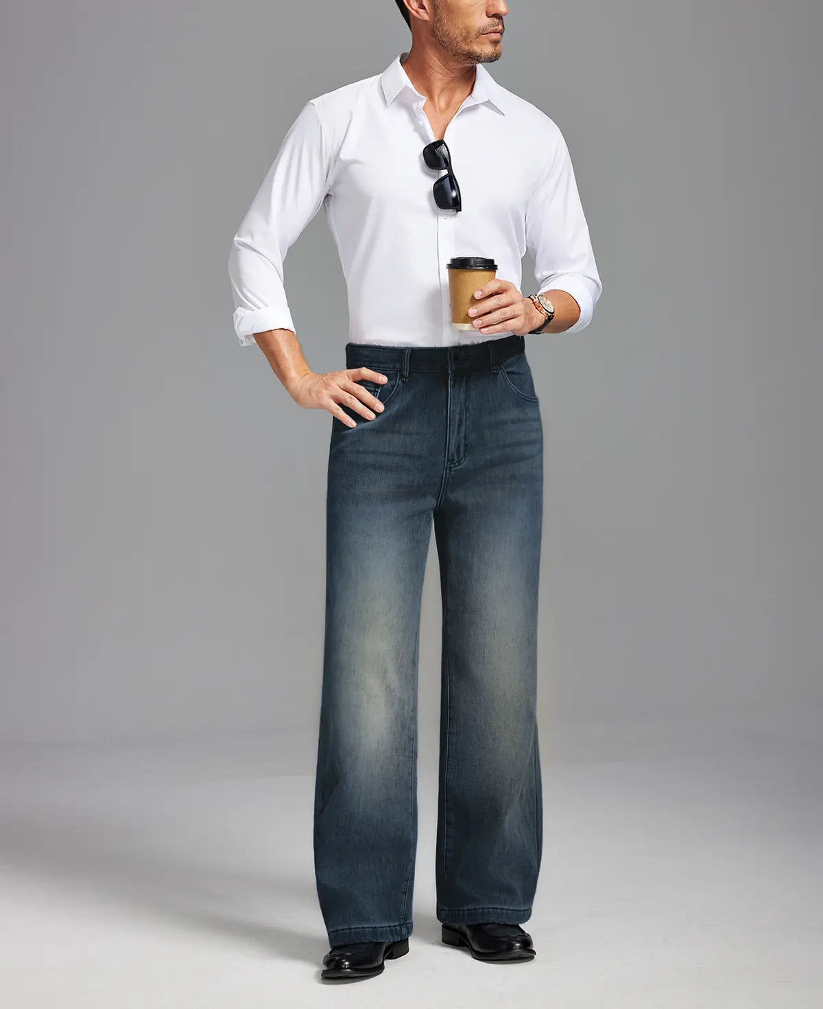 Mens Fleece Lined Bootcut Jeans— Wide Leg & Stretch