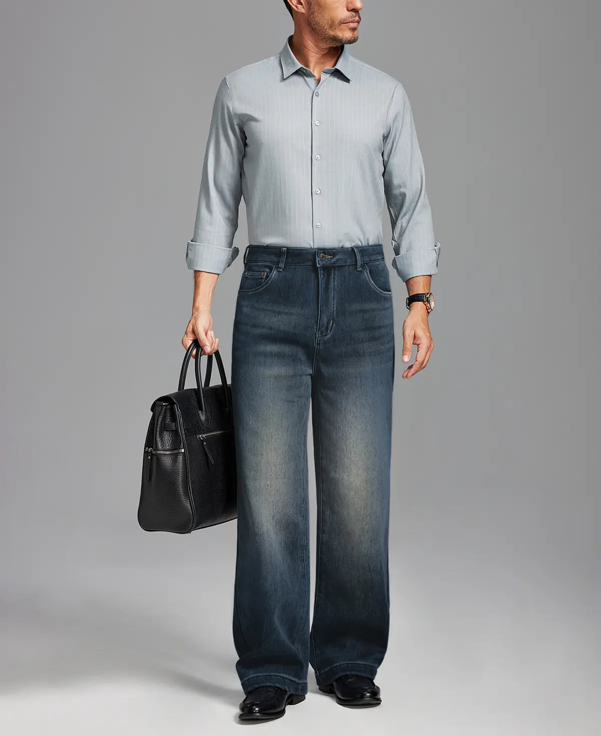 Mens Fleece Lined Bootcut Jeans— Wide Leg & Stretch