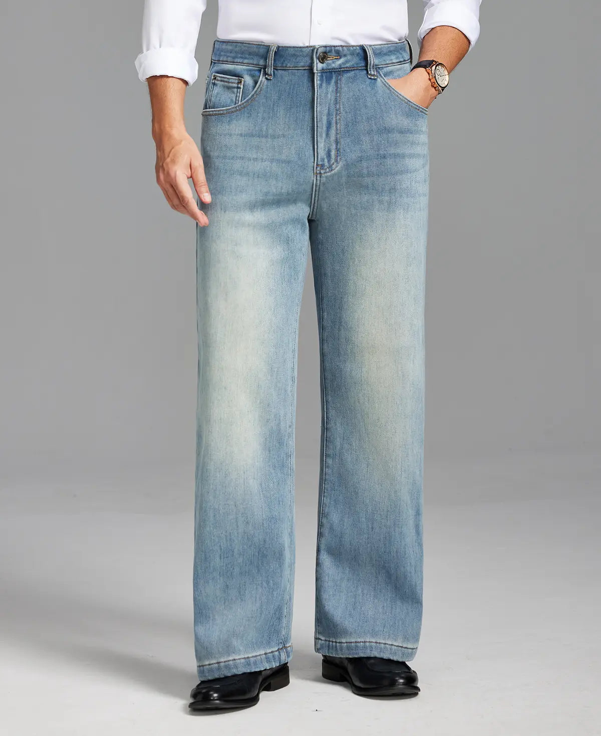 Mens Fleece Lined Bootcut Jeans— Wide Leg & Stretch