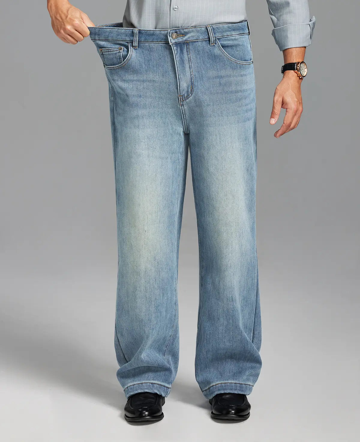 Mens Fleece Lined Bootcut Jeans— Wide Leg & Stretch