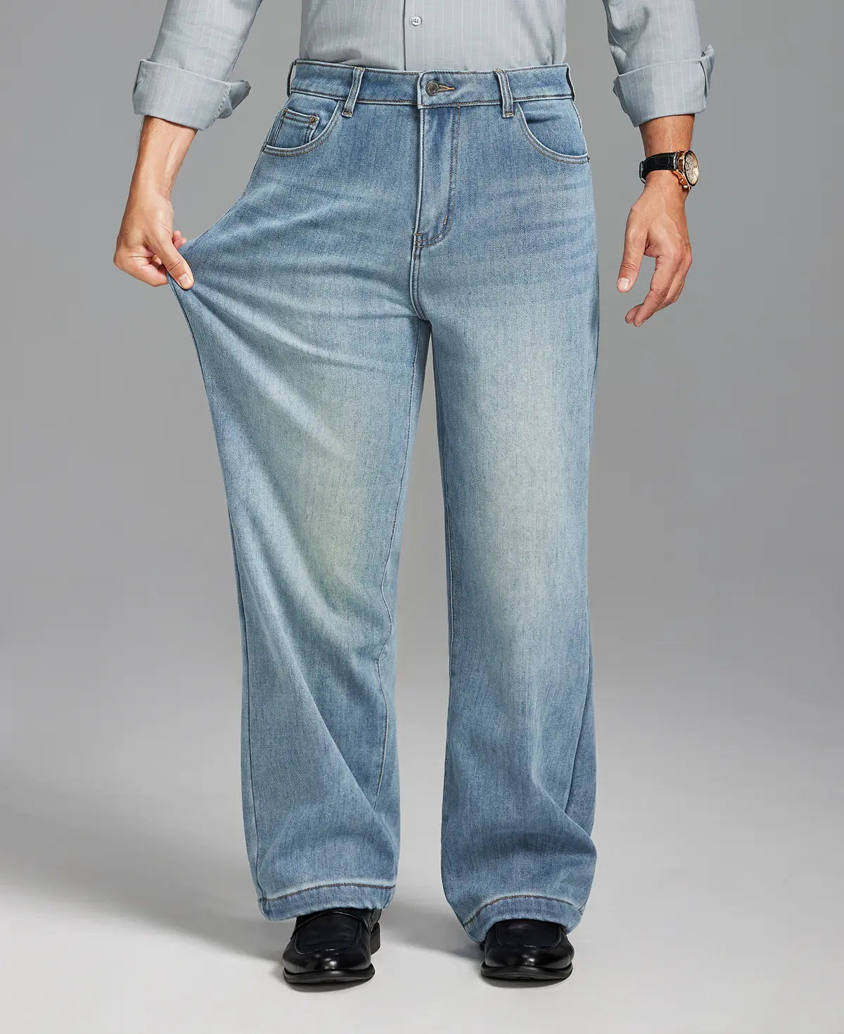 Mens Fleece Lined Bootcut Jeans— Wide Leg & Stretch