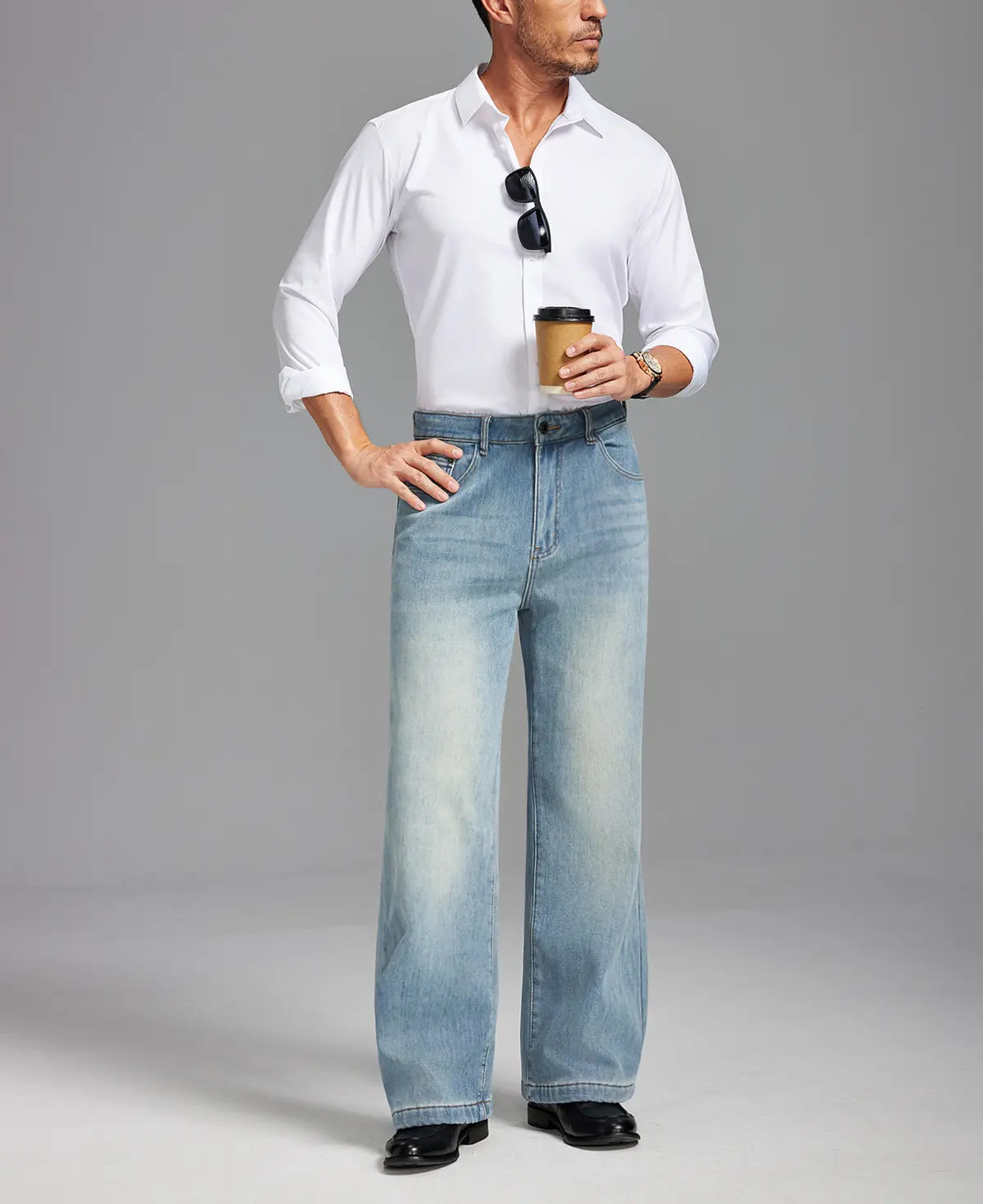 Mens Fleece Lined Bootcut Jeans— Wide Leg & Stretch