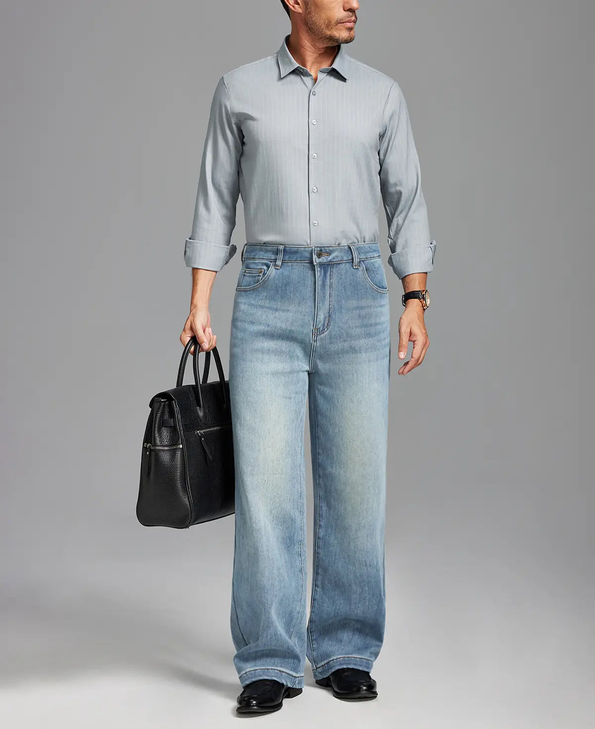 Mens Fleece Lined Bootcut Jeans— Wide Leg & Stretch
