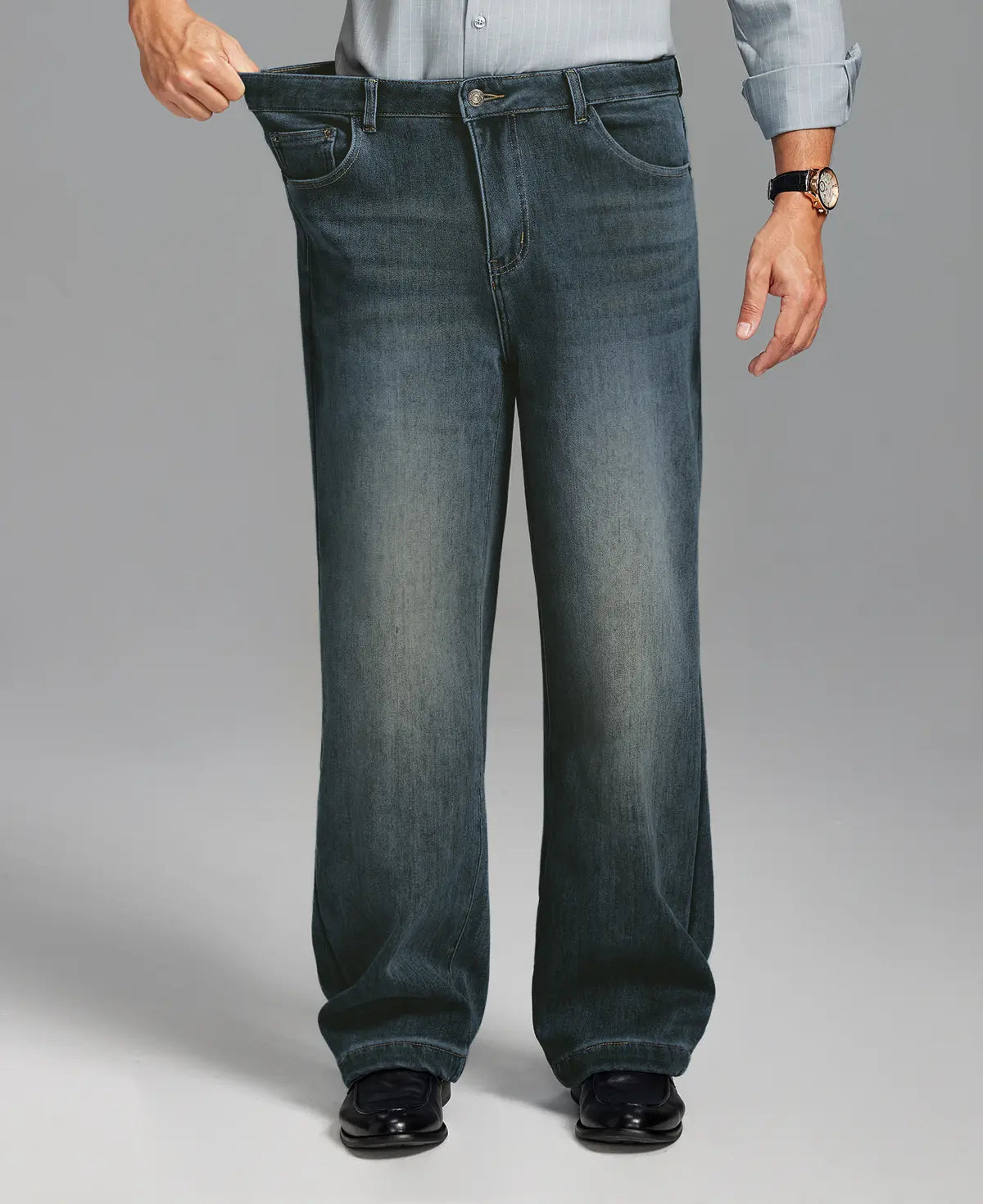 Mens Fleece Lined Bootcut Jeans— Wide Leg & Stretch