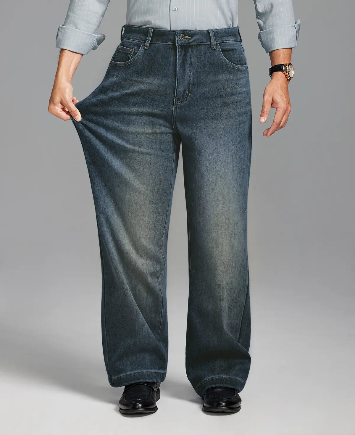 Mens Fleece Lined Bootcut Jeans— Wide Leg & Stretch