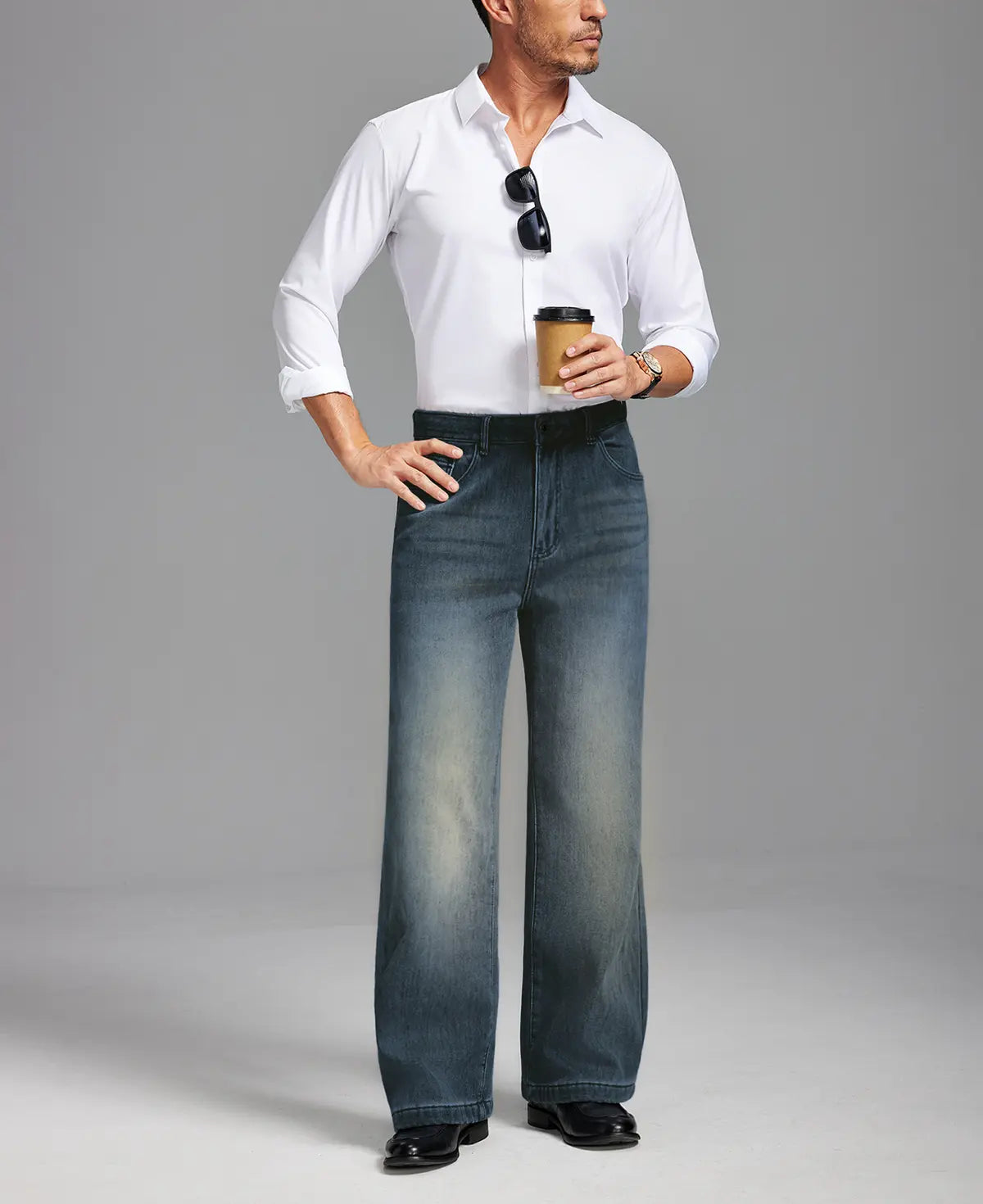Mens Fleece Lined Bootcut Jeans— Wide Leg & Stretch