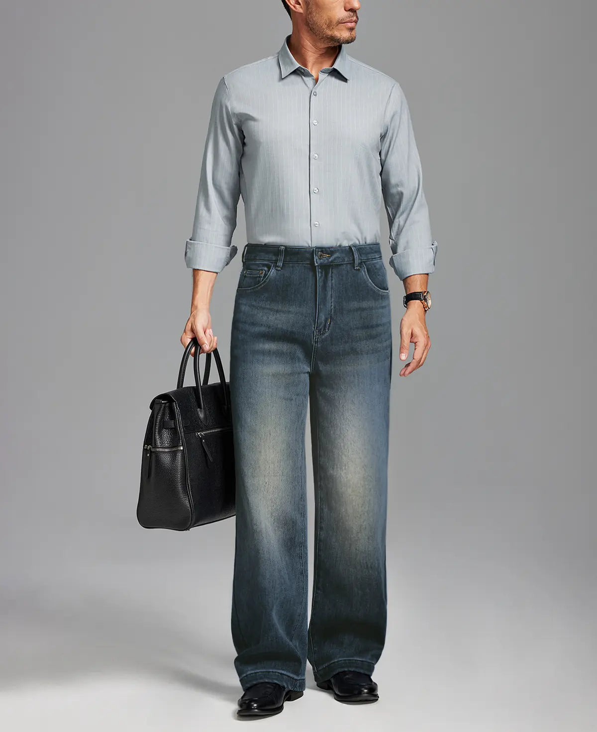 Mens Fleece Lined Bootcut Jeans— Wide Leg & Stretch