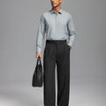 Fleece Lined Dress Pants- Sword-shaped Tab & Wide Leg